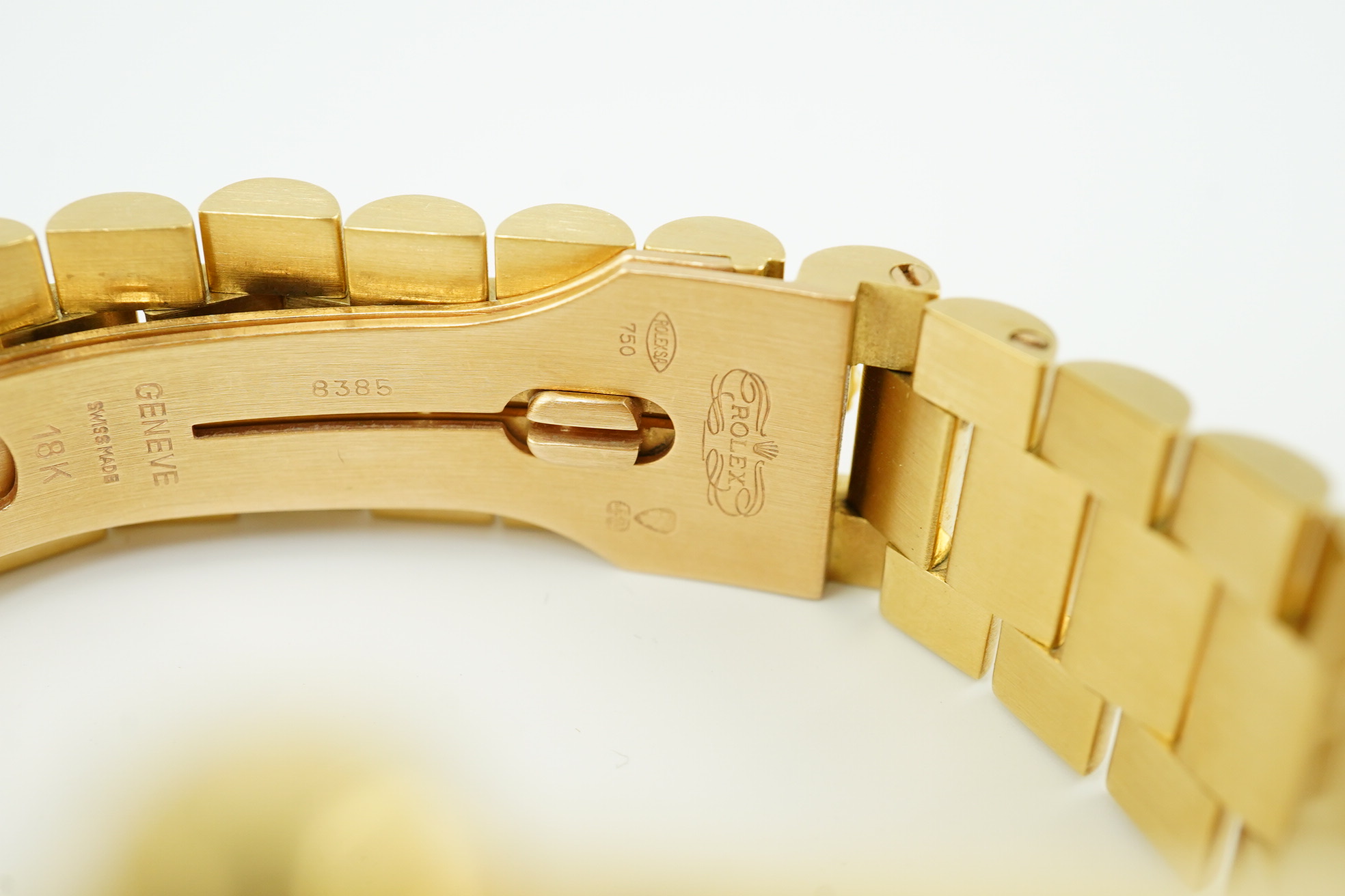 A gentleman's mid 1980's 18ct gold Rolex Oyster Perpetual Day-Date wrist watch, on an 18ct gold Rolex bracelet with deployment clasp